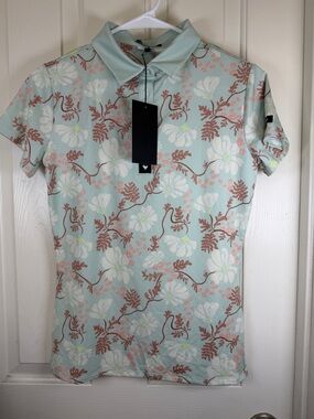 Bad Birdie Light Aqua Floral Polo - Men's